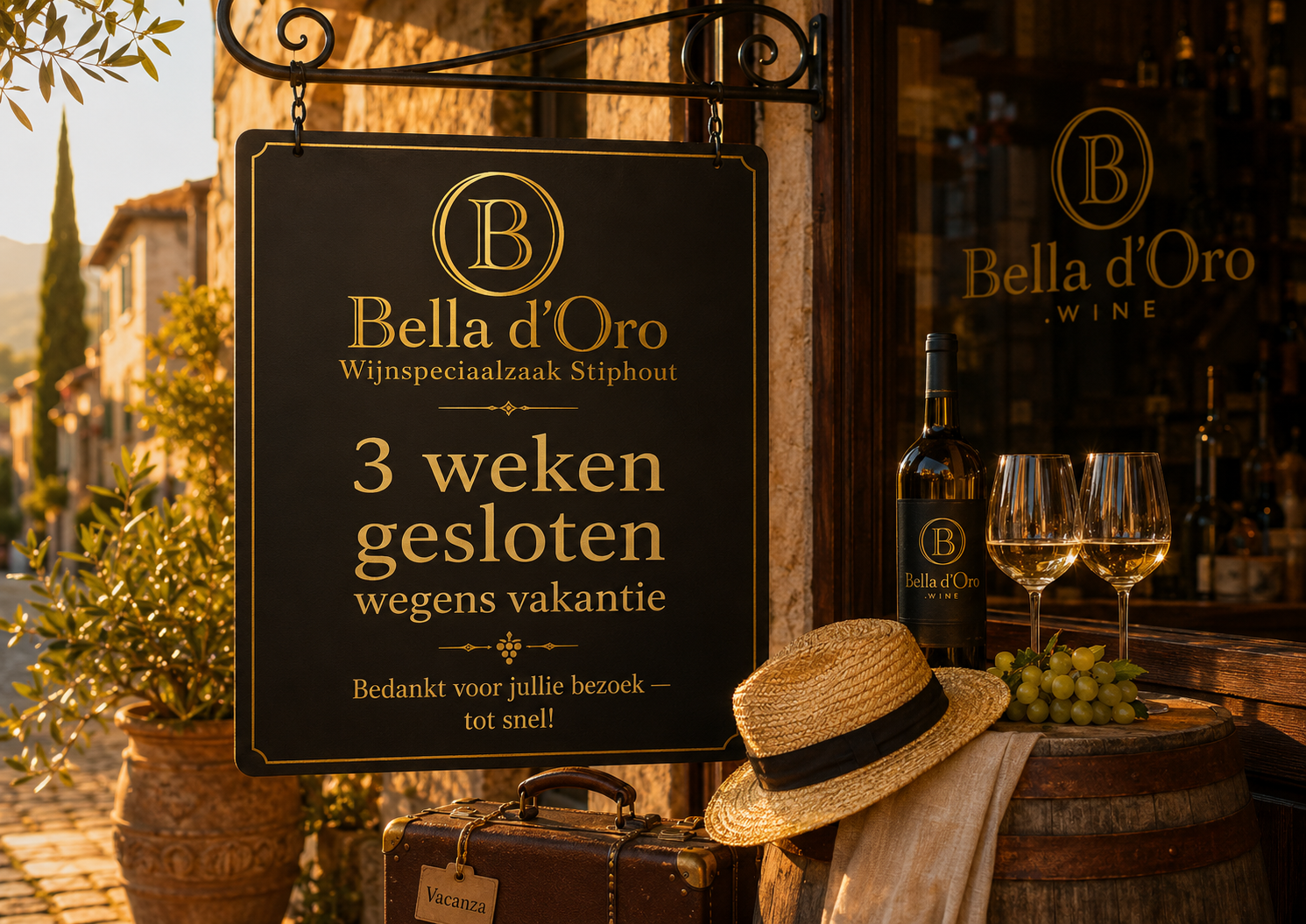 Bella d’Oro Wijnspeciaalzaak Stiphout is even met vakantie
