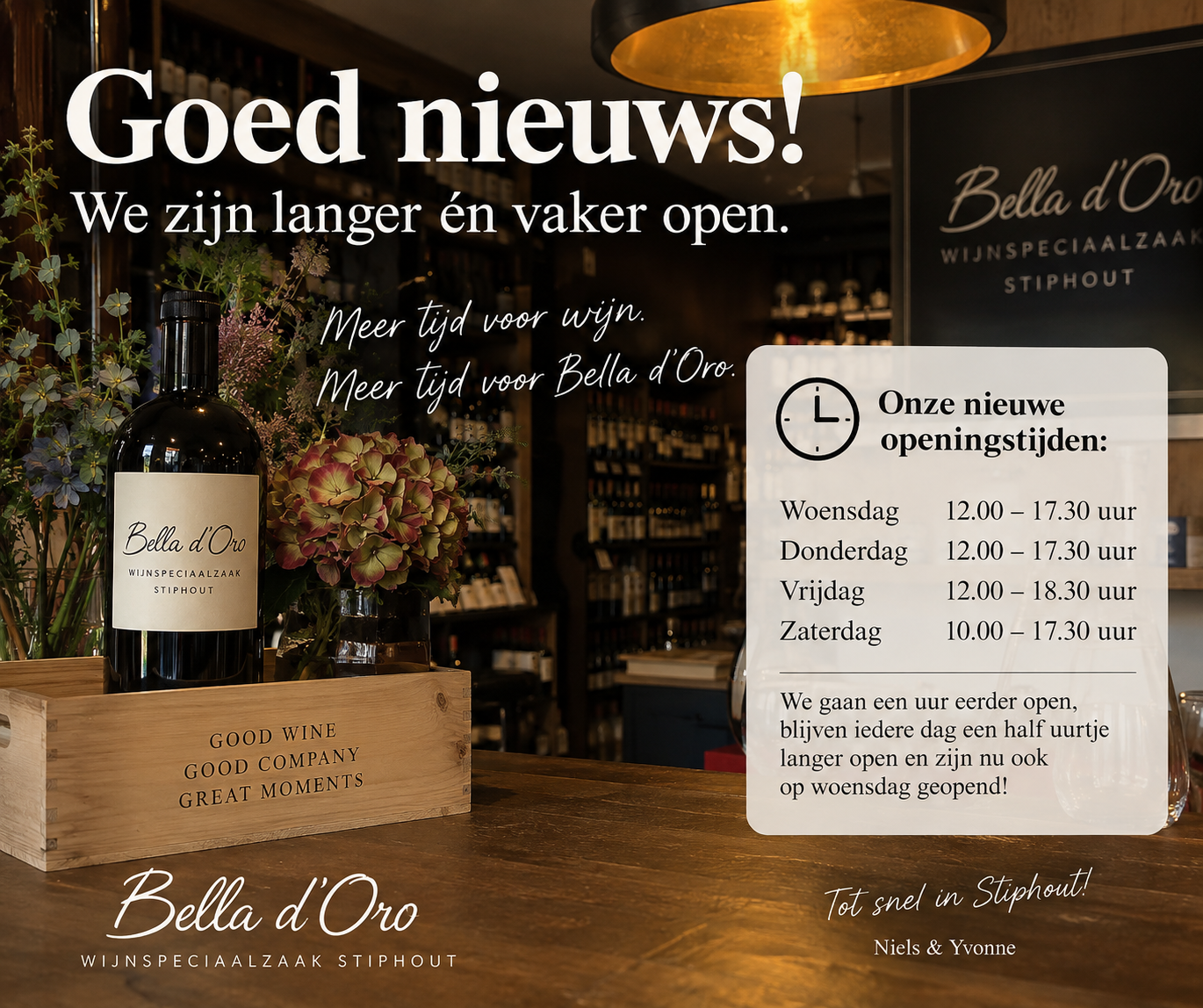 🍷 Goed nieuws: Bella d’Oro is langer én vaker open!